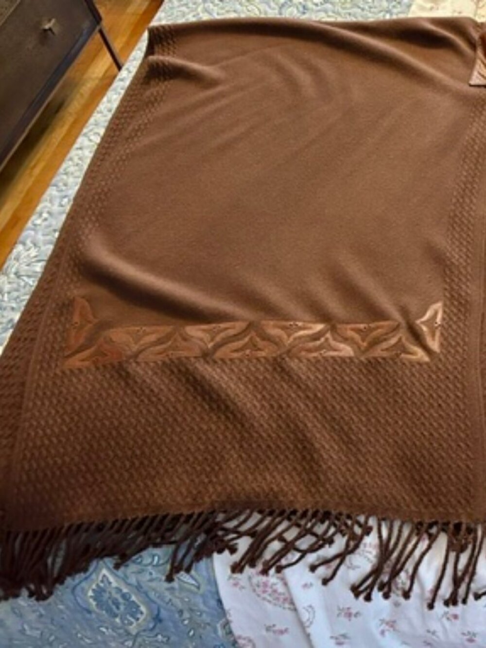 Peruvian Alpaca leather trimmed cape